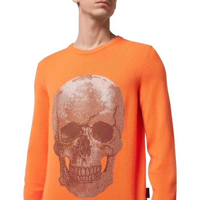 Philipp Plein Sweatshirt Rundhalspullover Iconic Plein Mit Schmucksteinen orange(Image 3)