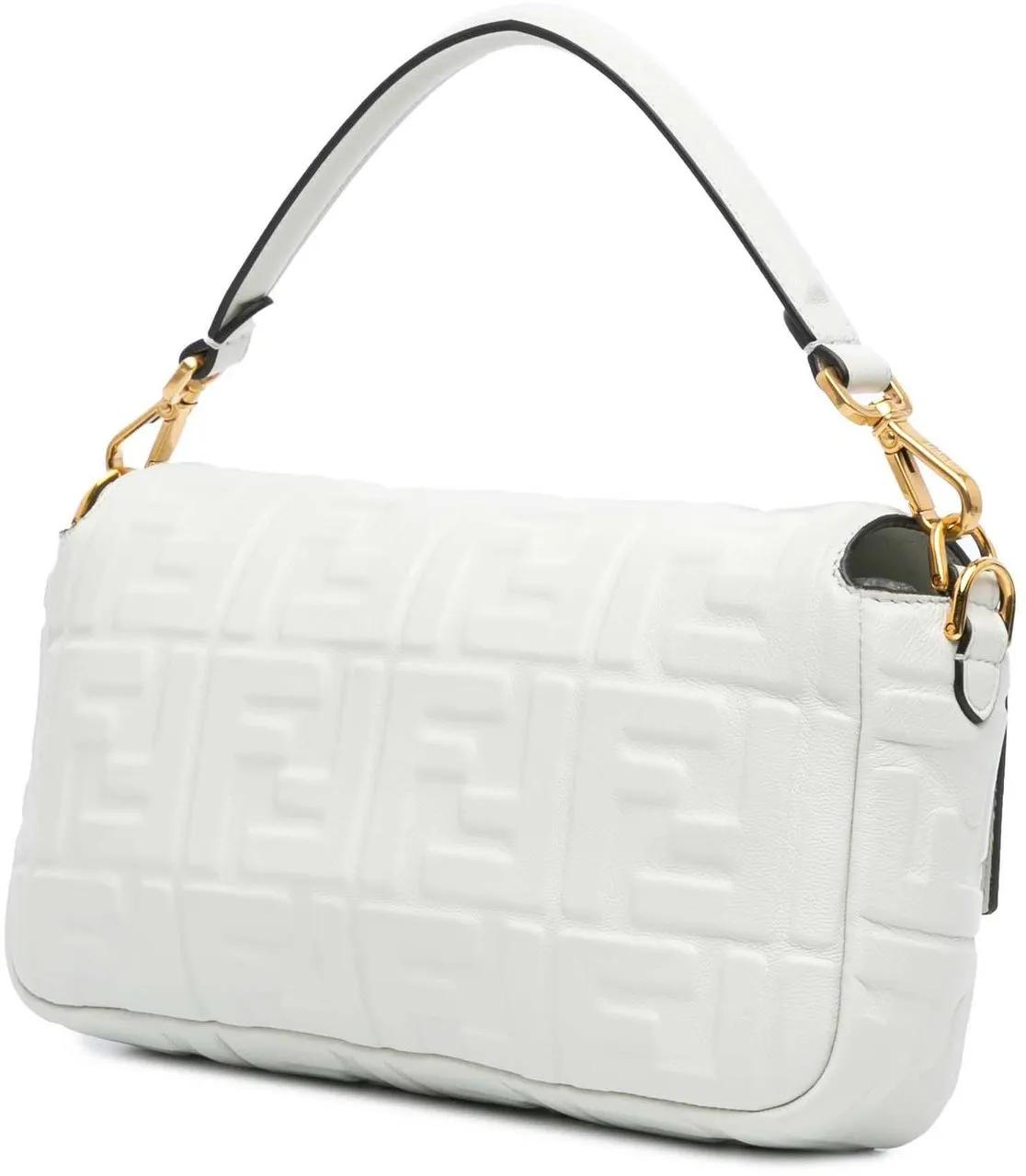 Fendi Hobo bags 2010-2024 Zucca Embossed Leather Baguette Satchel in wit