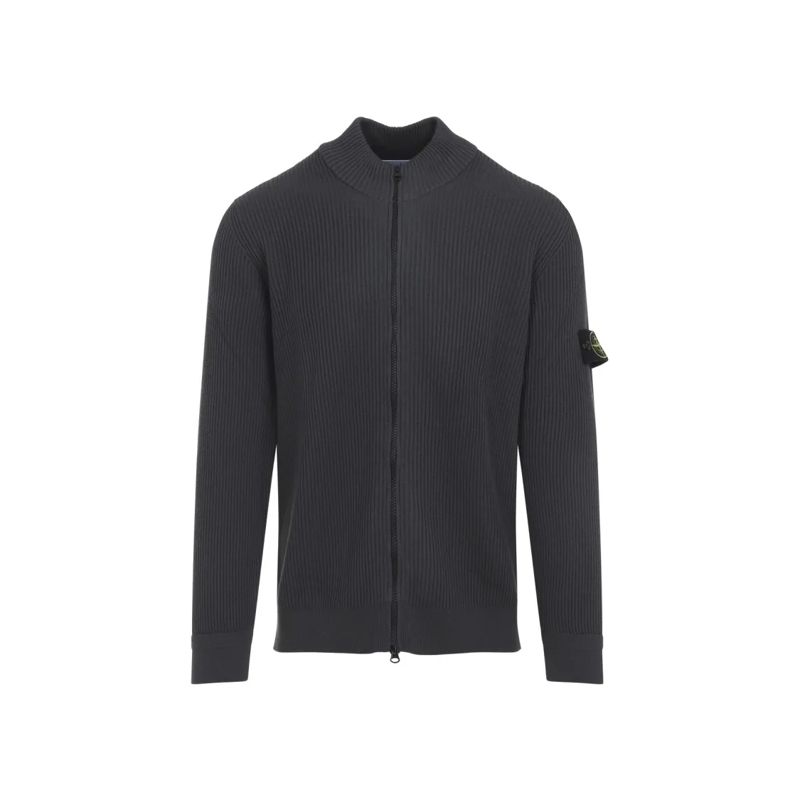 Stone Island Pull Ribbed Zip-Up Sweater With High Collar Grey