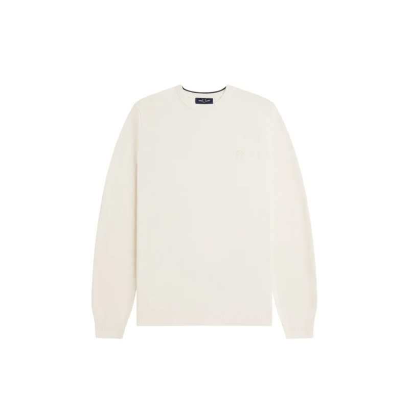 Fred Perry Pullover Cream Crewneck Sweater With Ribbed Details Red