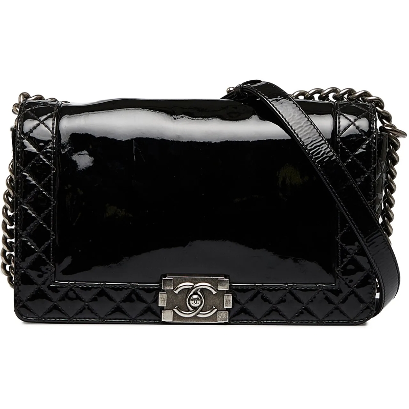Chanel Schultertasche Medium Patent Boy Reverso Flap schwarz