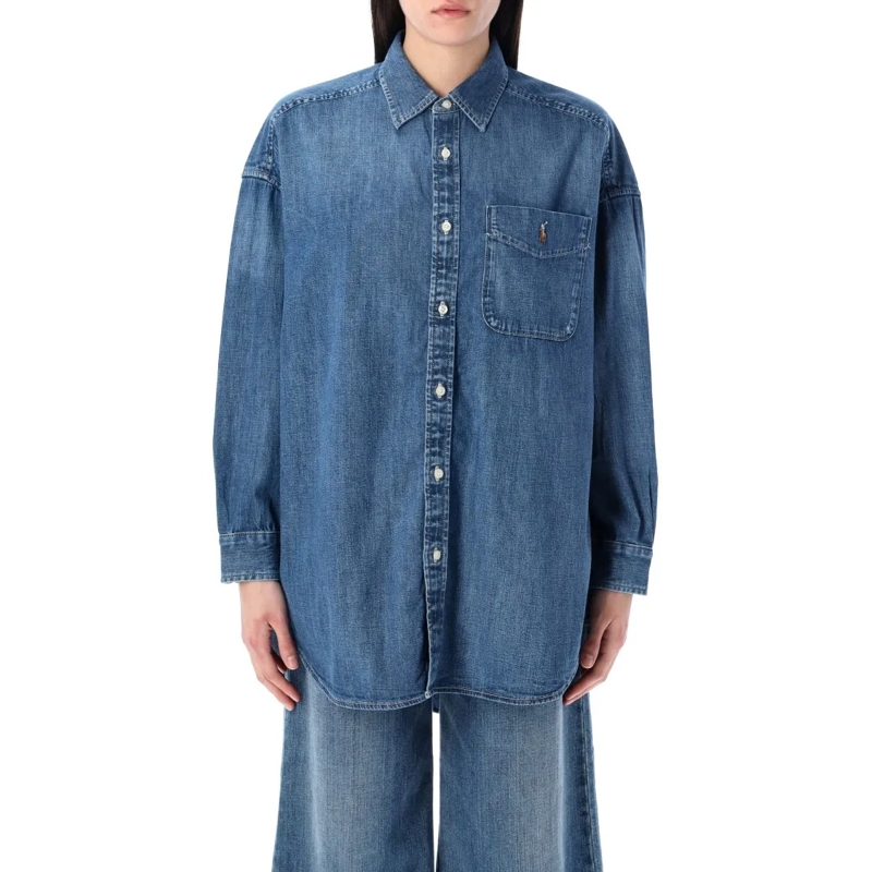 Polo Ralph Lauren Hemd Oversized Denim Overshirt With Spread Collar Blue