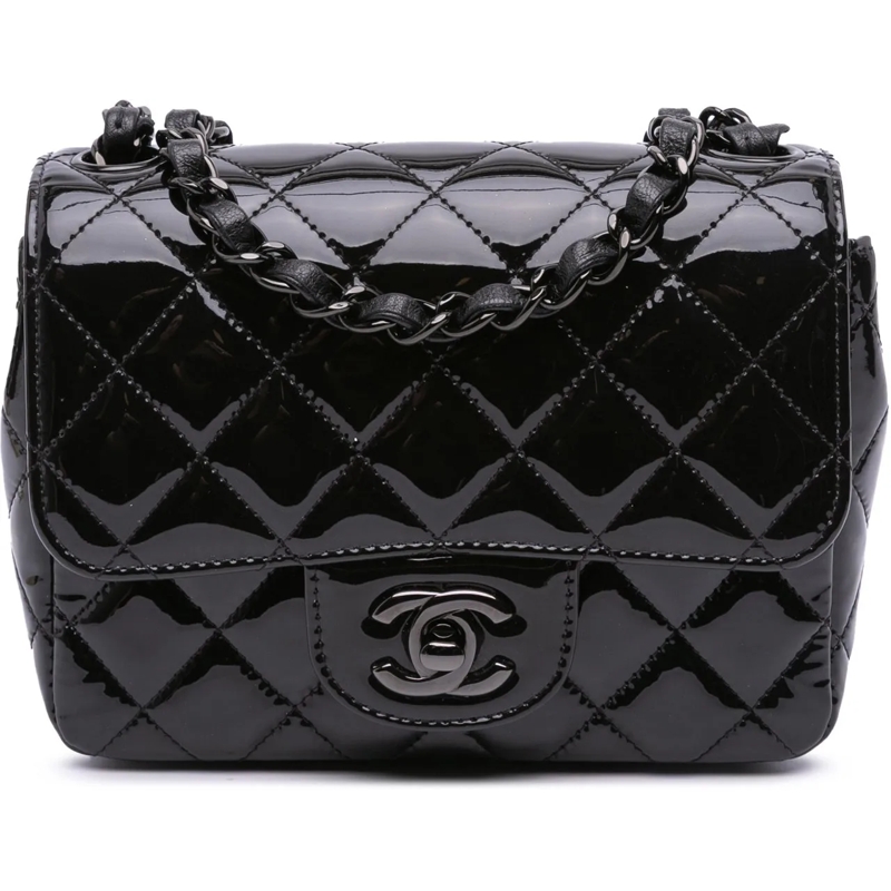 Chanel Sac à bandoulière Mini Square Classic Patent So Black Single Flap schwarz