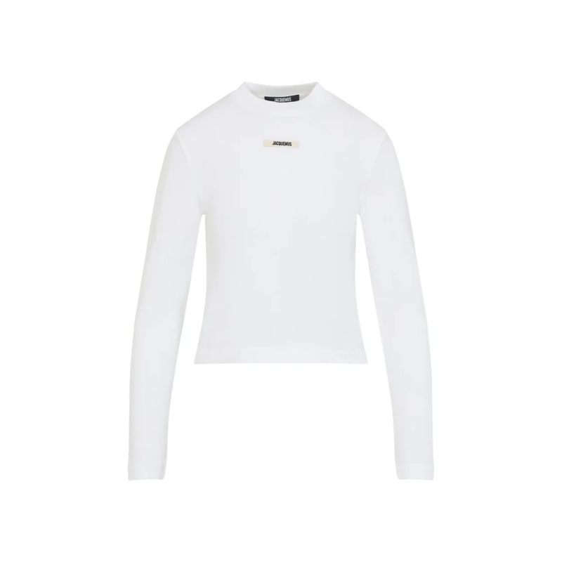 Jacquemus Top met lange mouwen Fitted Long-Sleeve Top With High Neckline White