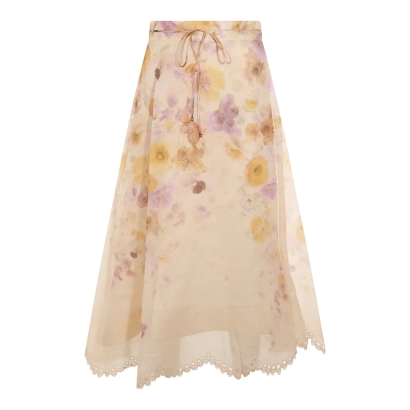 Zimmermann Midirok Pastel Floral Print Midi Skirt Neutrals