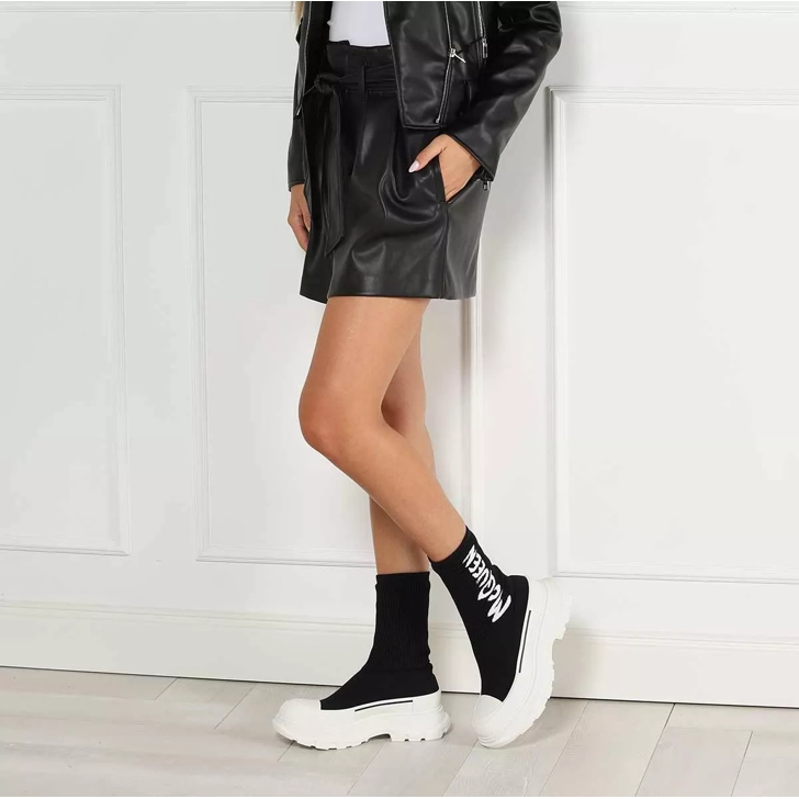 Alexander McQueen Knit Tread Slick Boot Black White High Top Sneaker