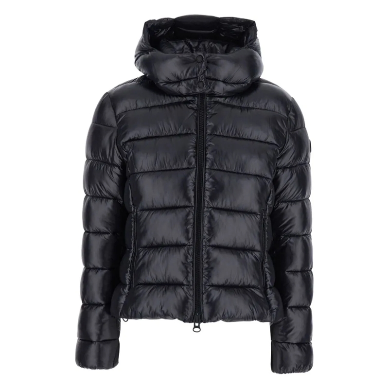 Save the Duck  Cropped Black Puffer Jacket With High Collar Black