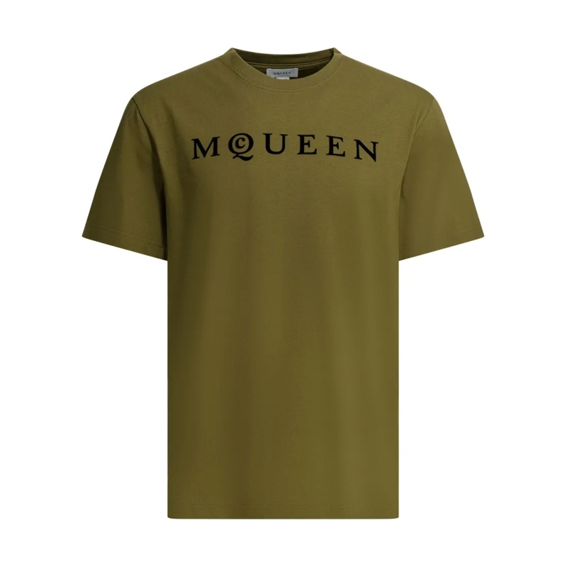 Alexander McQueen T-shirt Short-Sleeved Olive Green T-Shirt With Bold Logo P Green