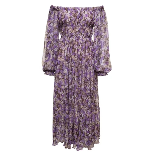 Sabina Musayev Mary' Purple Off-The-Shoulders Long Dress With Flo Purple 