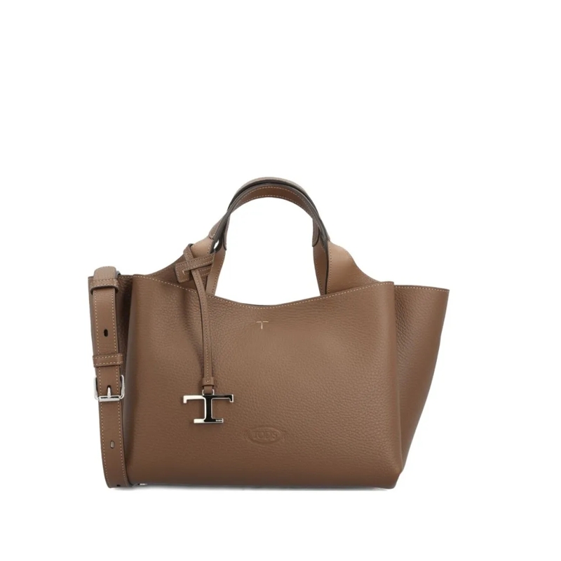 Tod's Fourre-tout Structured Grained Leather Tote With Silver-Tone H Brown