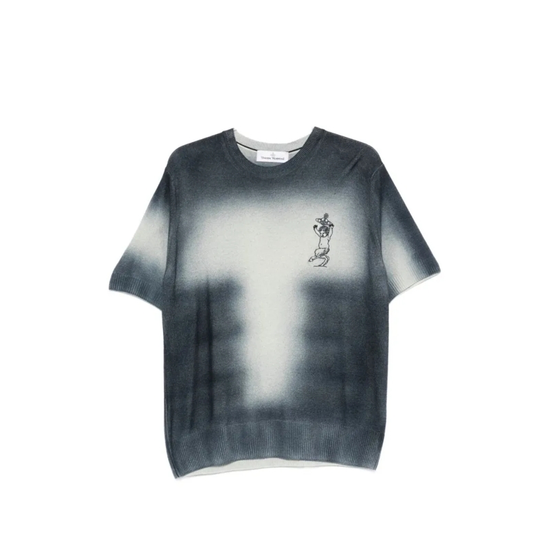 Vivienne Westwood T-shirt Gradient Knit Blue T-Shirt With Ribbed Details Blue