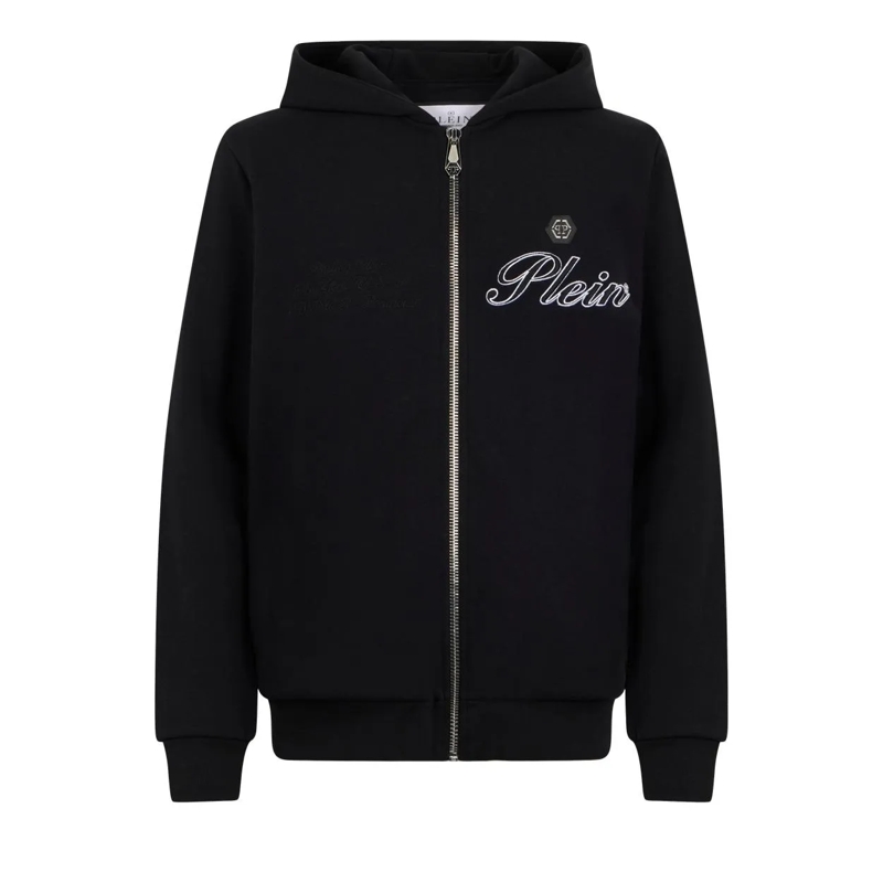 Philipp Plein Sweatshirt Zip Hoodie Signature Embroidery schwarz