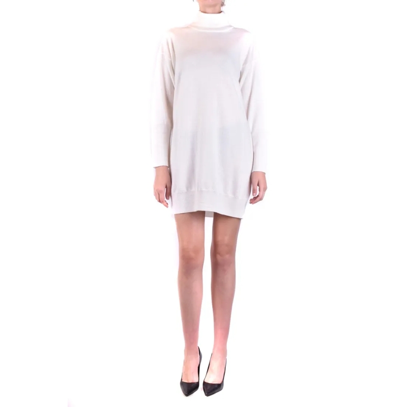 Dondup Mini-jurk Cream Oversized Dress With High Neckline White
