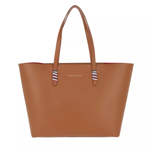 Tommy Hilfiger Stitch Leather Tote Cognac Shopping Bag