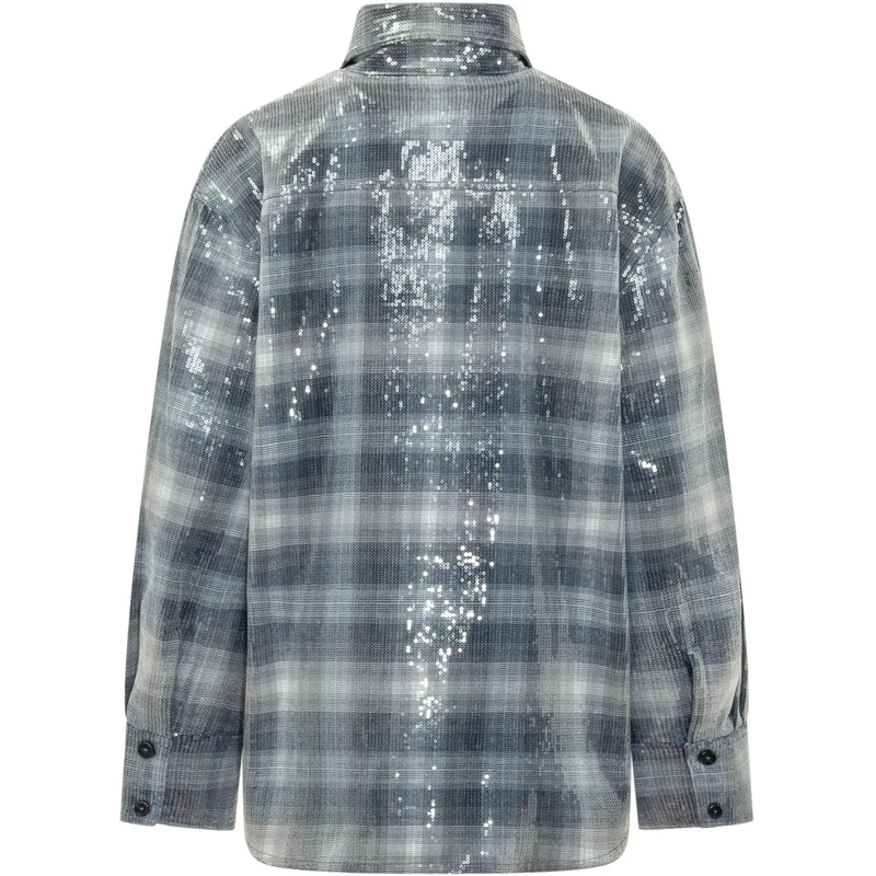 Pinko Bluse Orchidea Overshirt Check con Paillettes grau(Image 2)
