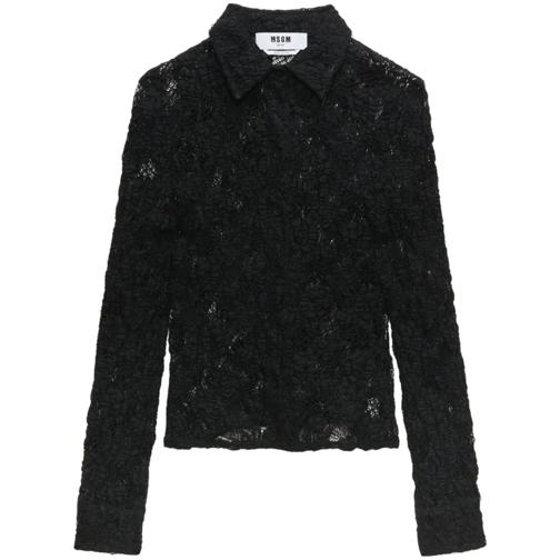 MSGM Blusen Jet Black Embroidered Shirt Black