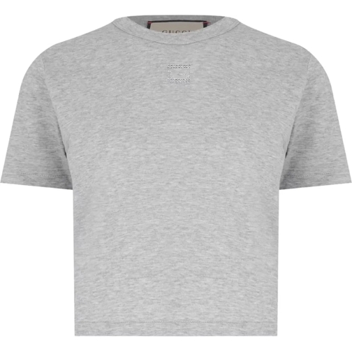 Gucci T-Shirts Crystal G Logo Cropped T-shirt grau