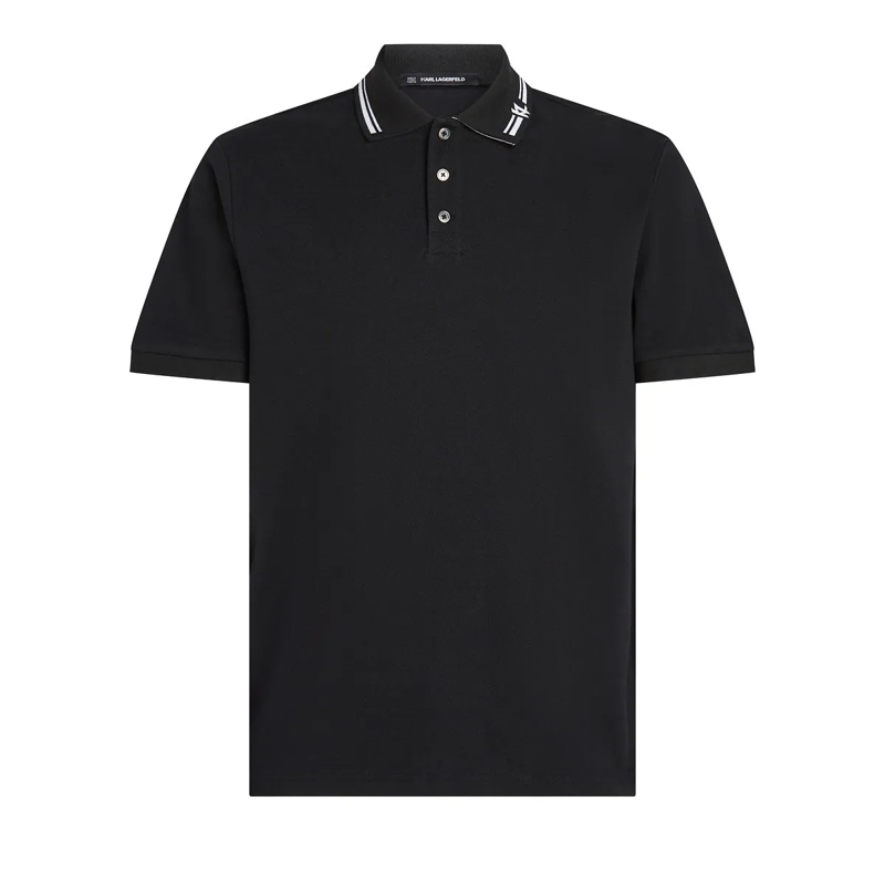 Karl Lagerfeld T-Shirt POLOSHIRT MIT KONTRASTFARBENER PASPELIERUNG schwarz