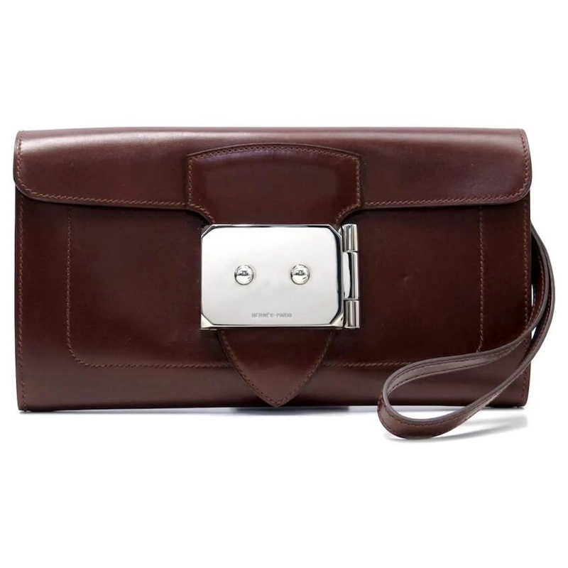 Hermès Clutch HERMES GOODLOCK HANDTASCHE AUS BRAUNEM LEDER WALLE braun