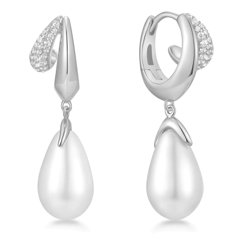 Ania Haie Ohrstecker 925er Sterlingsilber Pearl Drop Huggies silber
