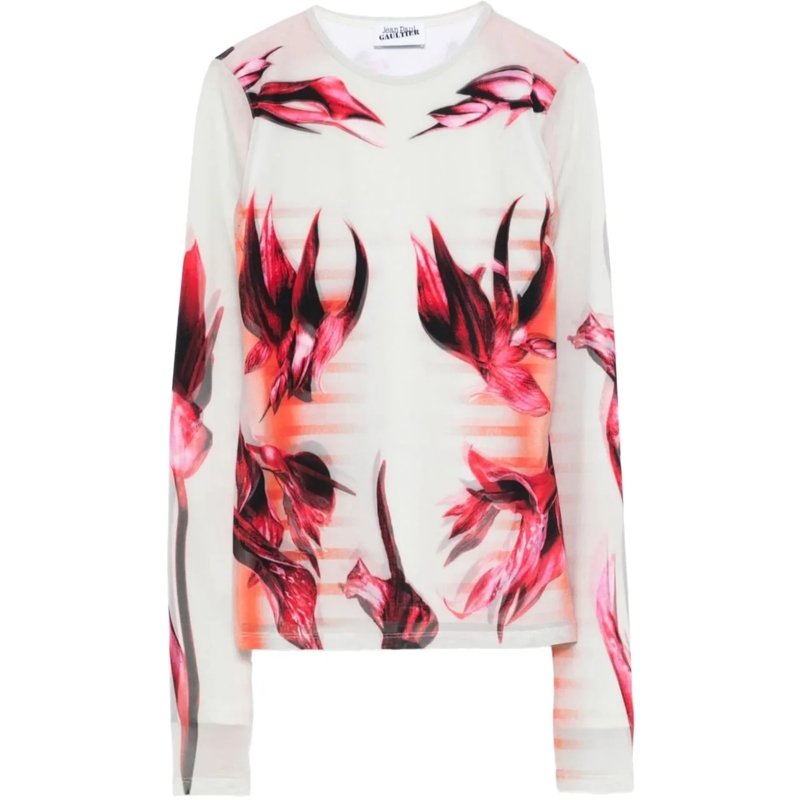 Jean Paul Gaultier T-Shirt Mesh And Stretch Jersey Double Layered Long Sleeve mehrfarbig