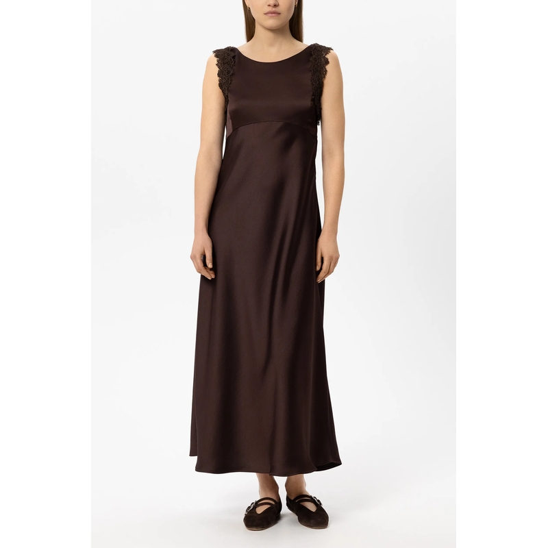 Luisa Cerano Midi-jurk Satin-Kleid mit Spitzendetail marone(Image 2)