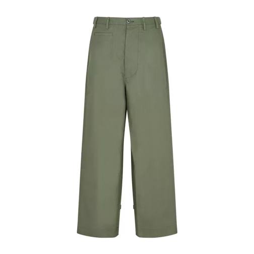 Kenzo Oversized Straight Dark Khaki Cotton Pants Green 