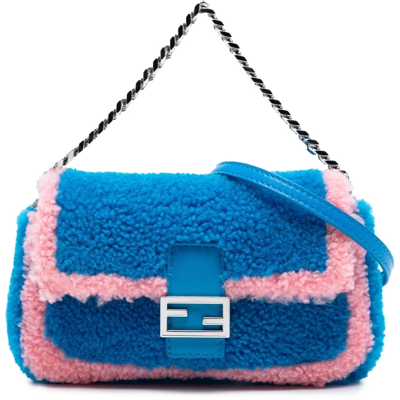 Fendi Sac à bandoulière Micro Bicolor Shearling Baguette Satchel blau