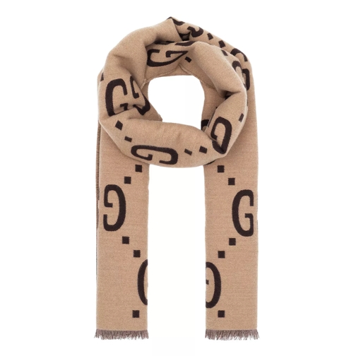 Gucci Wollschal GG Jacquard Scarf Wool Silk Brown/Beige