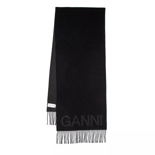GANNI Fringed Wool Scarf Black Sciarpa di lana