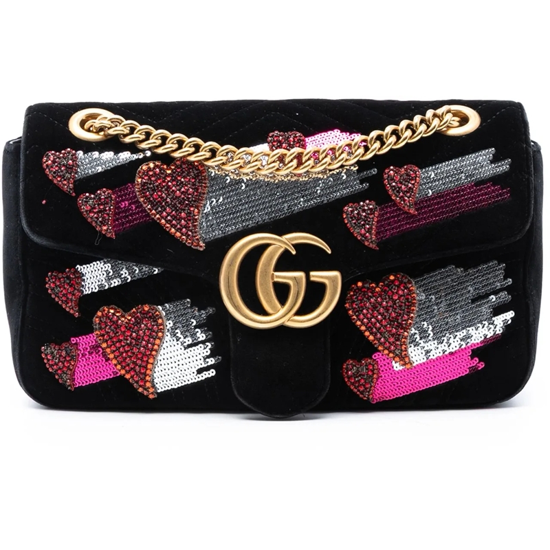 Gucci Schultertasche Medium GG Marmont Matelasse Velvet Sequin Embellis schwarz