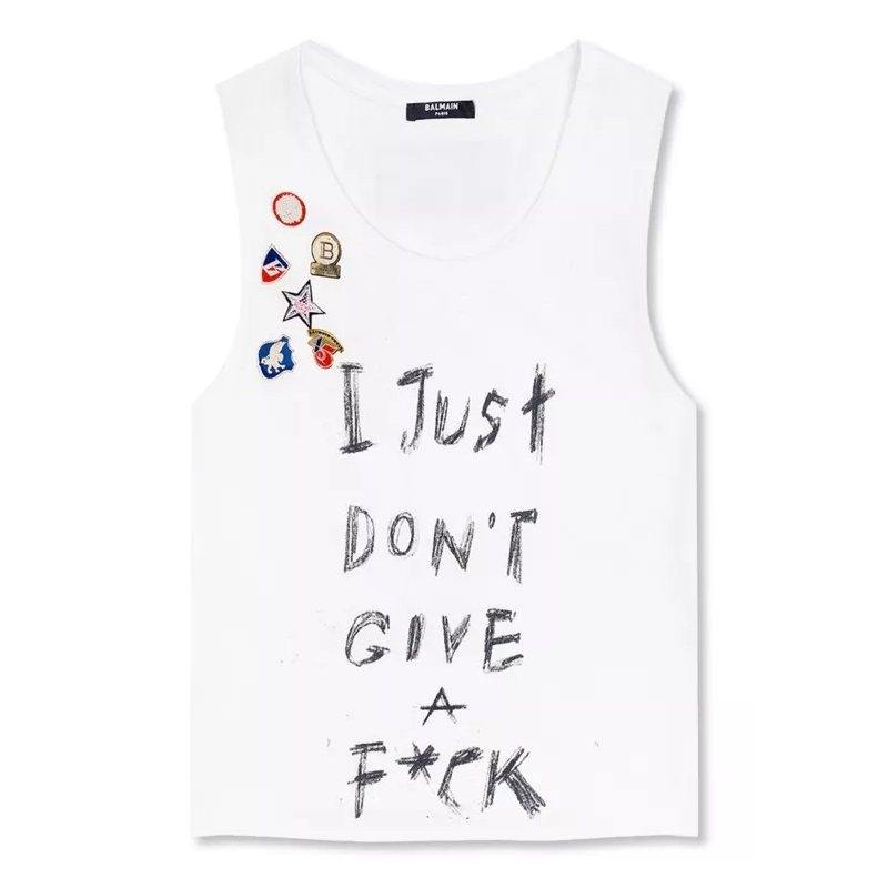 Balmain T-Shirt Printed Cotton Cropped T-Shirt White