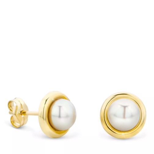 DIAMADA 14KT Freshwater Pearl Earrings  Yellow Gold Clou d'oreille