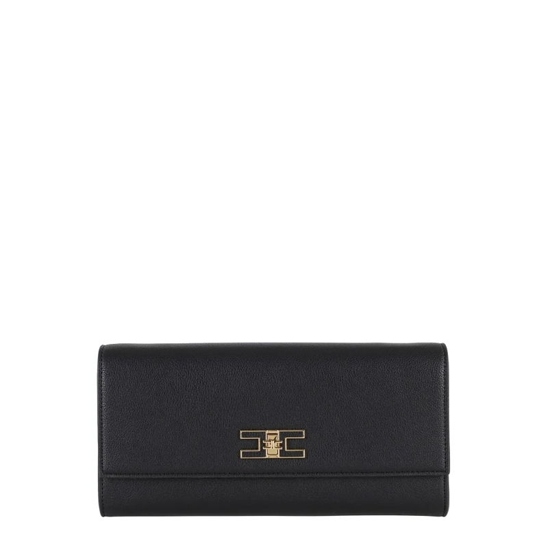 Elisabetta Franchi Pochette Eco-Leather Handbag With Golden Chain Strap Black