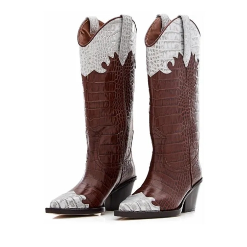 Paris Texas Stiefel 60mm Ricky Embossed Croco Cowboy Boots Brown