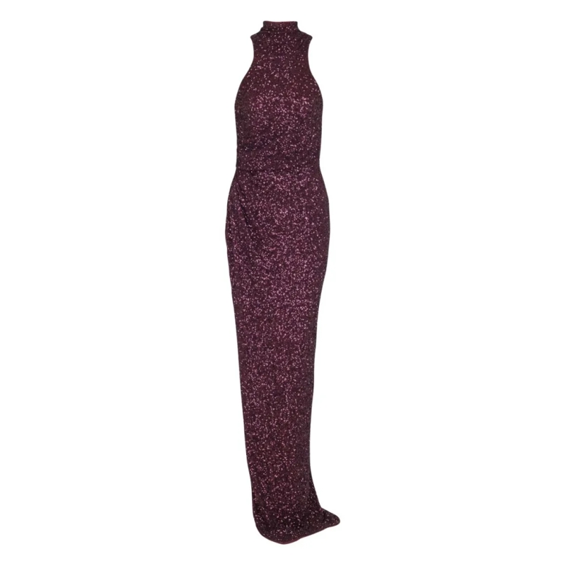 Balmain  Burgundy Silk Maxi Dress Black