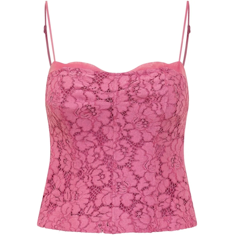 Pinko Top Bustino in Pizzo con Spalline rose
