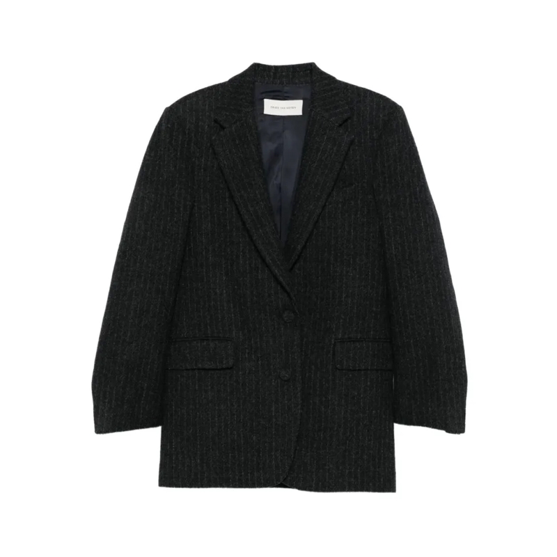 Dries Van Noten Blazer Structured Pinstripe Jacket With Notched Lapel Black