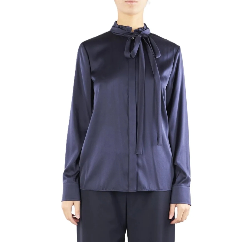 Max Mara Overhemd Ruffled Neckline Blouse Blue
