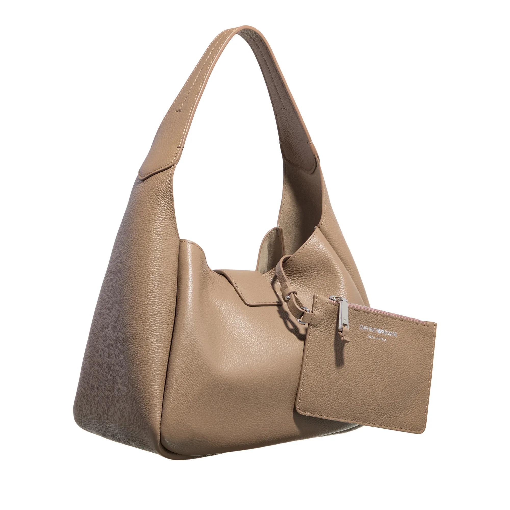 Emporio Armani Gestructureerde Leren Schoudertas Duif Grijs Beige Dames