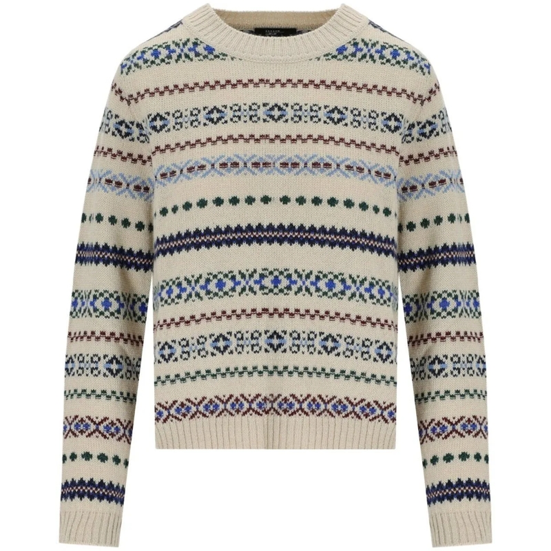 Max Mara Pull Knit Sweater With Horizontal Patterned Stripes Neutrals
