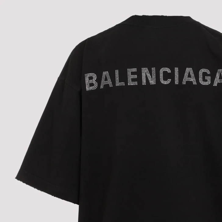 Balenciaga Faded Black Cotton Medium Fit T Shirt Black T shirts