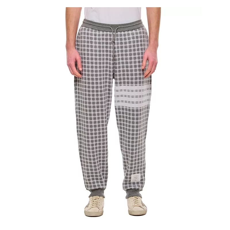 Thom Browne Pantalon de jogging Check 4 Bar Cotton Sweatpants Grey