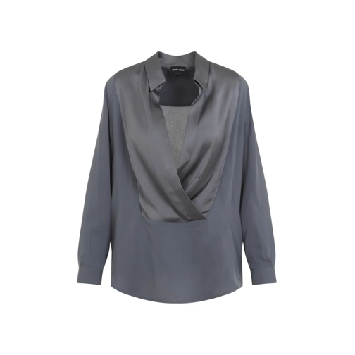 Giorgio Armani Hemden Grey Silk Shirt Blue