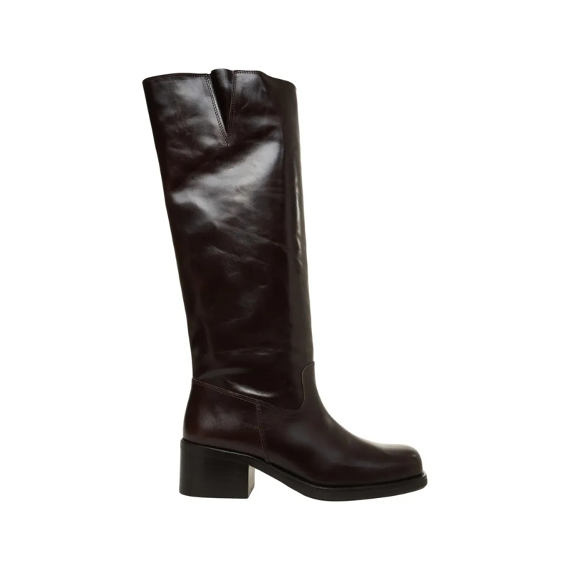 BILLI BI Bottes Polished Leather Knee-High Boots With Rounded Squa Black
