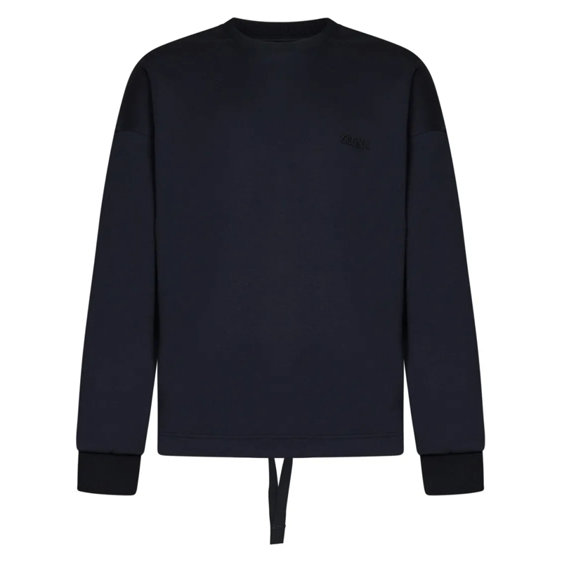 Zegna  Midnight Blue Sweatshirt With Drawstring Hem And E Blue