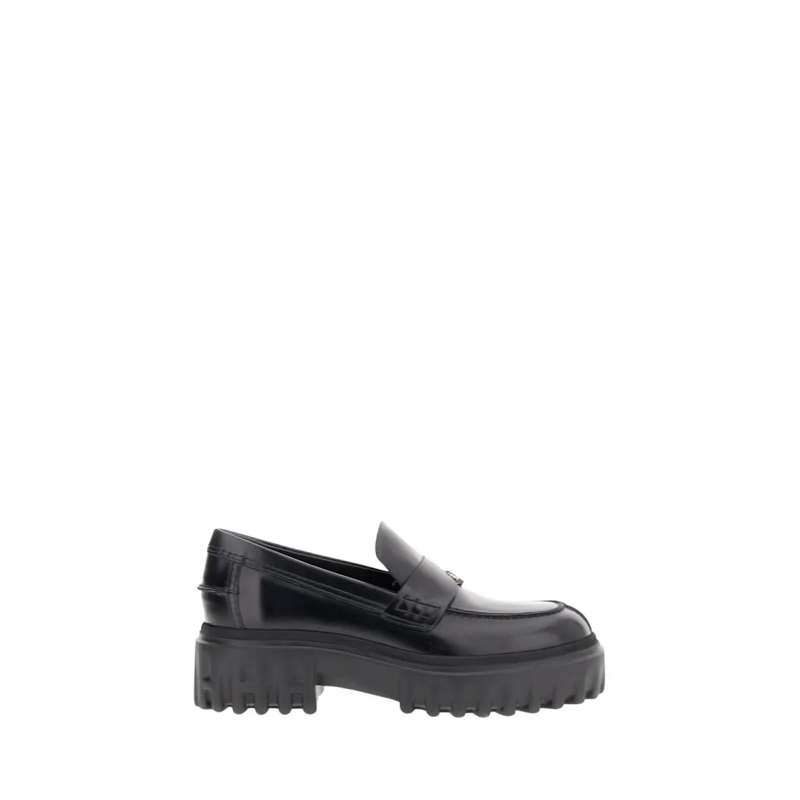 Hogan Balletschoenen Classic Black Loafers With Metal 'H' Detail Black