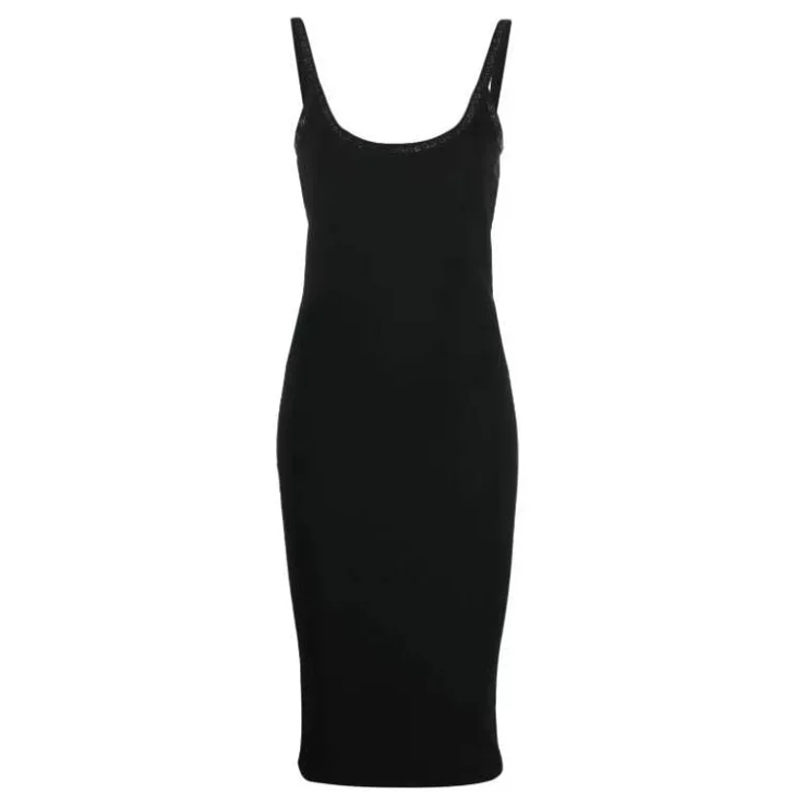 Alexander Wang Crystal Embellished Jersey Dress Black Midi Kleider