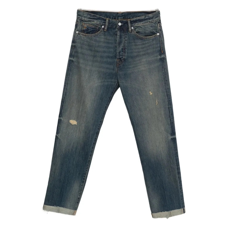 Nine In The Morning Jeans Faded Blue Straight-Leg Trousers With Rolled Cuffs Grey