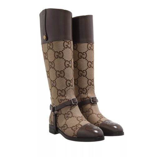 Gucci GG Harness Knee High Boots Canvas Beige/Ebony Stiefel